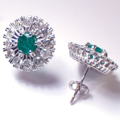 14k Gold Emerald & Diamond Russian style Earrings #E403