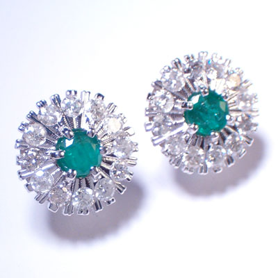 14k Gold Emerald & Diamond Russian style Earrings #E403