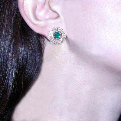 14k Gold Emerald & Diamond Russian style Earrings #E403