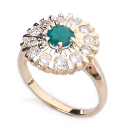 Russian Style Diamond & Emerald Ring 585 R395