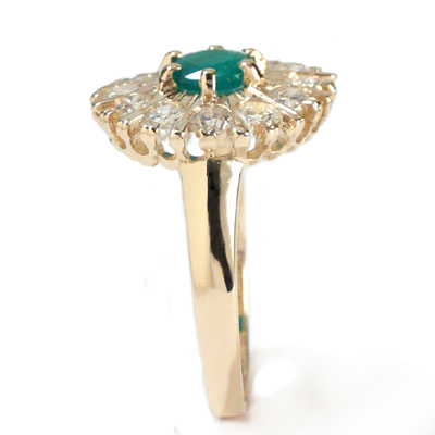 Russian Style Diamond & Emerald Ring 585 R395