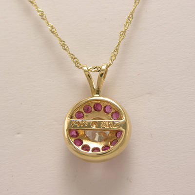14k Gold Ruby & white Topaz Pendant P220