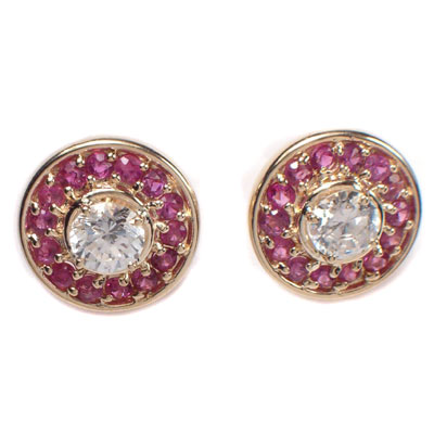 14k Gold Ruby & Topaz Earrings E387