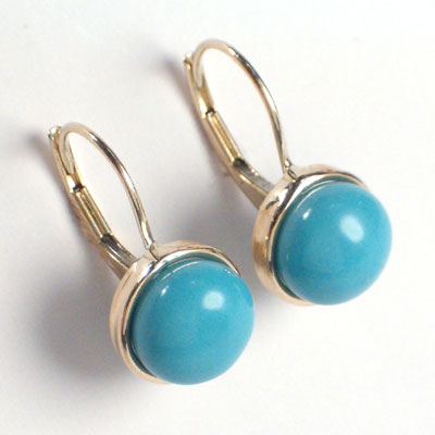 14k Gold Turquoise Earrings 8mm E386