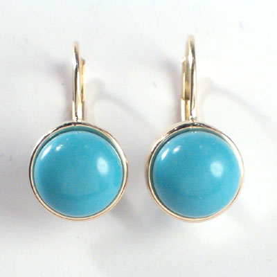 14k Gold Turquoise Earrings 8mm E386