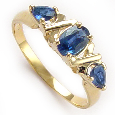 Sapphire Three Stone Ring 14k Gold R326