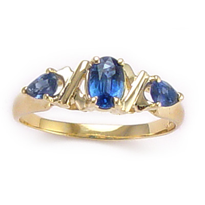 Sapphire Three Stone Ring 14k Gold R326