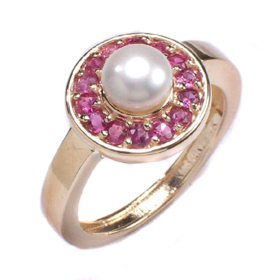14k Gold natural Burma Ruby and Pearl Ring #R319