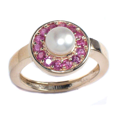 14k Gold natural Burma Ruby and Pearl Ring #R319