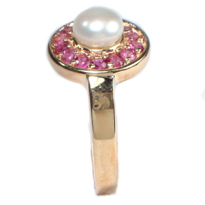 14k Gold natural Burma Ruby and Pearl Ring #R319