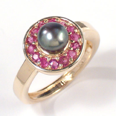 14k Solid Gold Ruby and Pearl Ring #R320