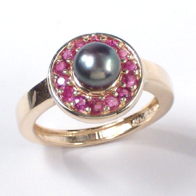 14k Solid Gold Ruby and Pearl Ring #R320