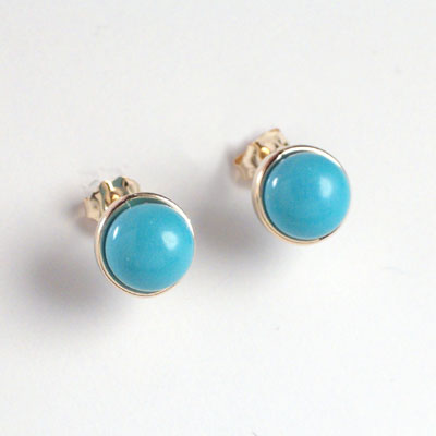 14k Solid Gold Turquoise Stud Earrings 7mm E382