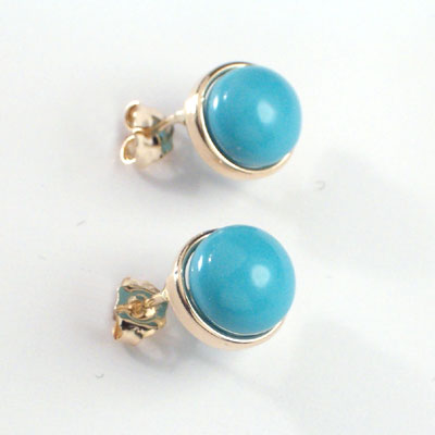 14k Solid Gold Turquoise Stud Earrings 7mm E382
