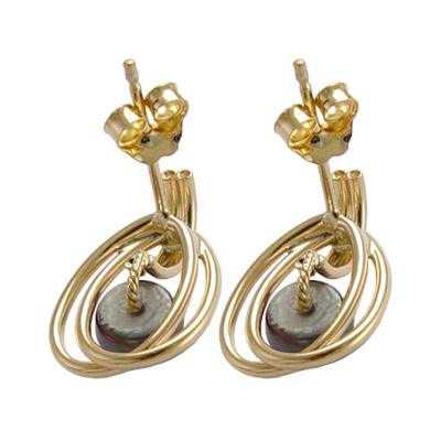 14k Gold Black Pearl Earrings E373