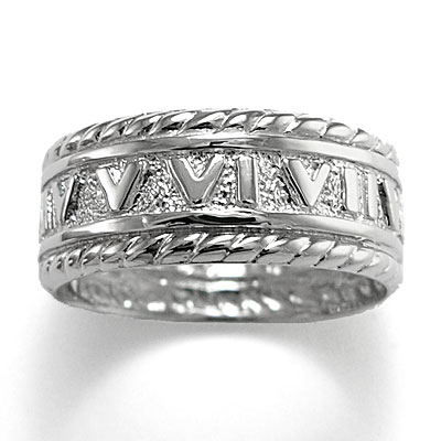 Men's 14k White Gold Roman Design Ring R294