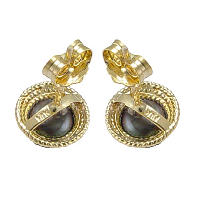 14k Gold and 6mm Genuine Black Pearl Earrings E202