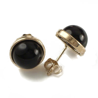 14k Gold Black Onyx Studs 8mm E331