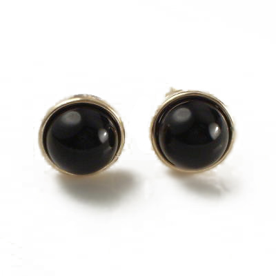 14k Gold Black Onyx Studs 8mm E331