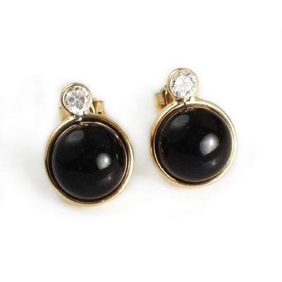 14k Gold Black Genuine  Onyx Stud Earrings E335