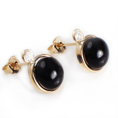 14k Gold Black Genuine  Onyx Stud Earrings E335