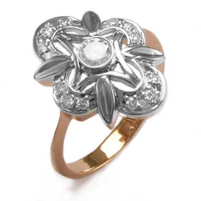 Russian Jewelry 14k Rose & White Gold Diamond Ring R953