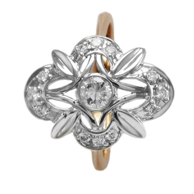 Russian Jewelry 14k Rose & White Gold Diamond Ring R953