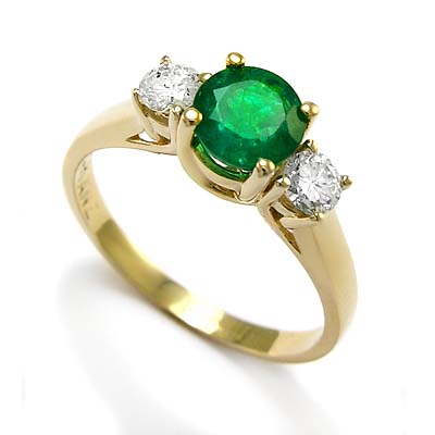 Colombian Emerald Diamond Three Stone Ring 18K R962