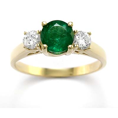 Colombian Emerald Diamond Three Stone Ring 18K R962