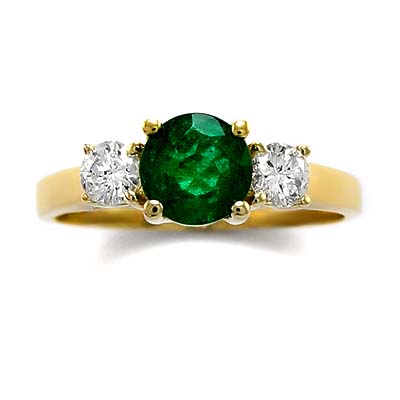 Colombian Emerald Diamond Three Stone Ring 18K R962