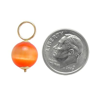 14k Gold Orange Cats Eye Stone Charms 10mm E778 14k Gold Orange Cats Eye Stone Charms 10mm E778