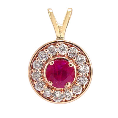 14k solid rose Gold Diamond and Ruby Pendant #P398