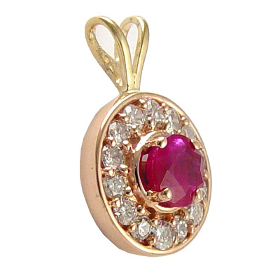 14k solid rose Gold Diamond and Ruby Pendant #P398