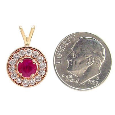 14k solid rose Gold Diamond and Ruby Pendant #P398