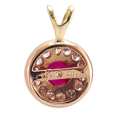 14k solid rose Gold Diamond and Ruby Pendant #P398