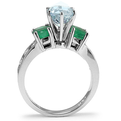 14k Gold Aquamarine diamond Emerald Ring R964