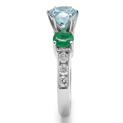 14k Gold Aquamarine diamond Emerald Ring R964