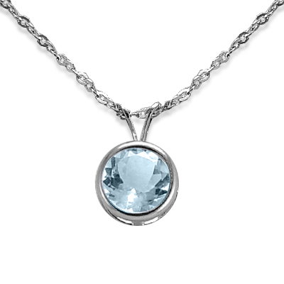 14k White Gold Aquamarine Solitaire Pendant #P400