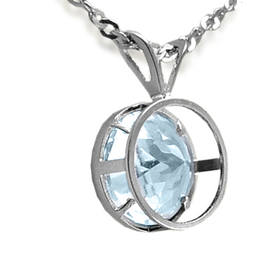 14k White Gold Aquamarine Solitaire Pendant #P400