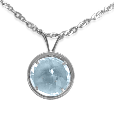 14k White Gold Aquamarine Solitaire Pendant #P400