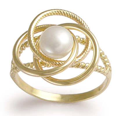 14k Gold Pearl Love Knot Ring R982