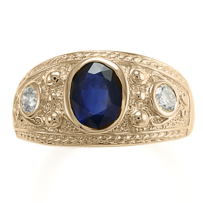 Men's Ring Sapphire and Diamonds in 14k R1005 Men's Ring Sapphire and Diamonds in 14k R1005