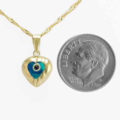 14k Yellow Gold Evil Eye Heart Pendant and 18 inch Singapore chain 14k P404 14k Yellow Gold Evil Eye Heart Pendant and 18 inch Singapore chain 14k P404