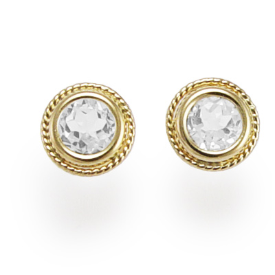 14k Yellow Gold white Topaz Stud Earrings E811