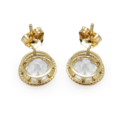 14k Yellow Gold white Topaz Stud Earrings E811