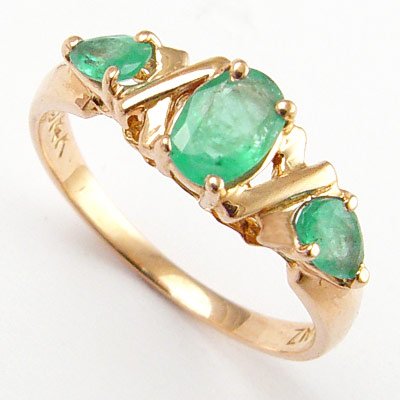 Emerald Three Stone Ring 14k Rose Gold R1039