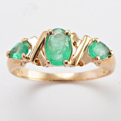 Emerald Three Stone Ring 14k Rose Gold R1039