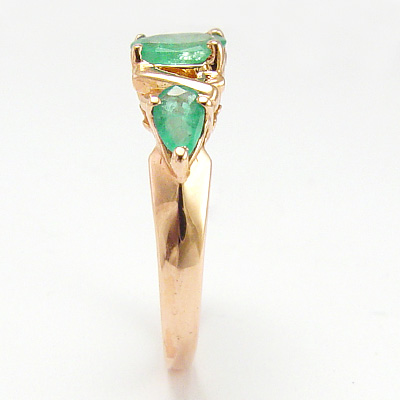 Emerald Three Stone Ring 14k Rose Gold R1039