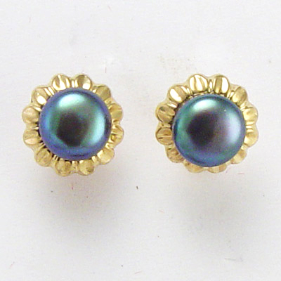 14k Sunflower Black Pearl Earrings E821