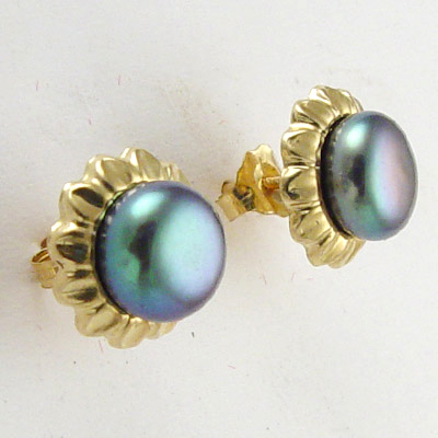 14k Sunflower Black Pearl Earrings E821